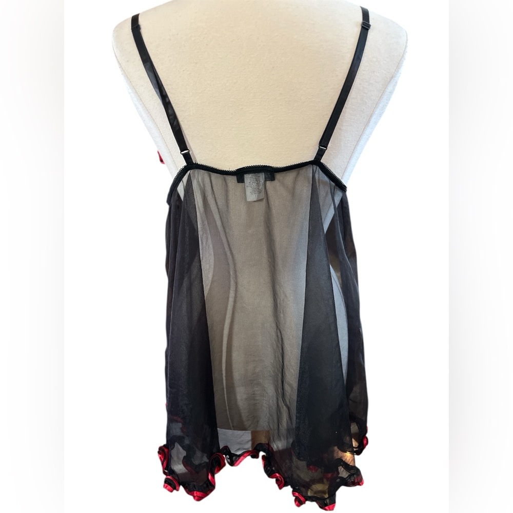 Juliara Vintage Sexy Black sheer Babydoll nightgown w/Red Ruffled Trim Size 2X - Picture 5 of 14